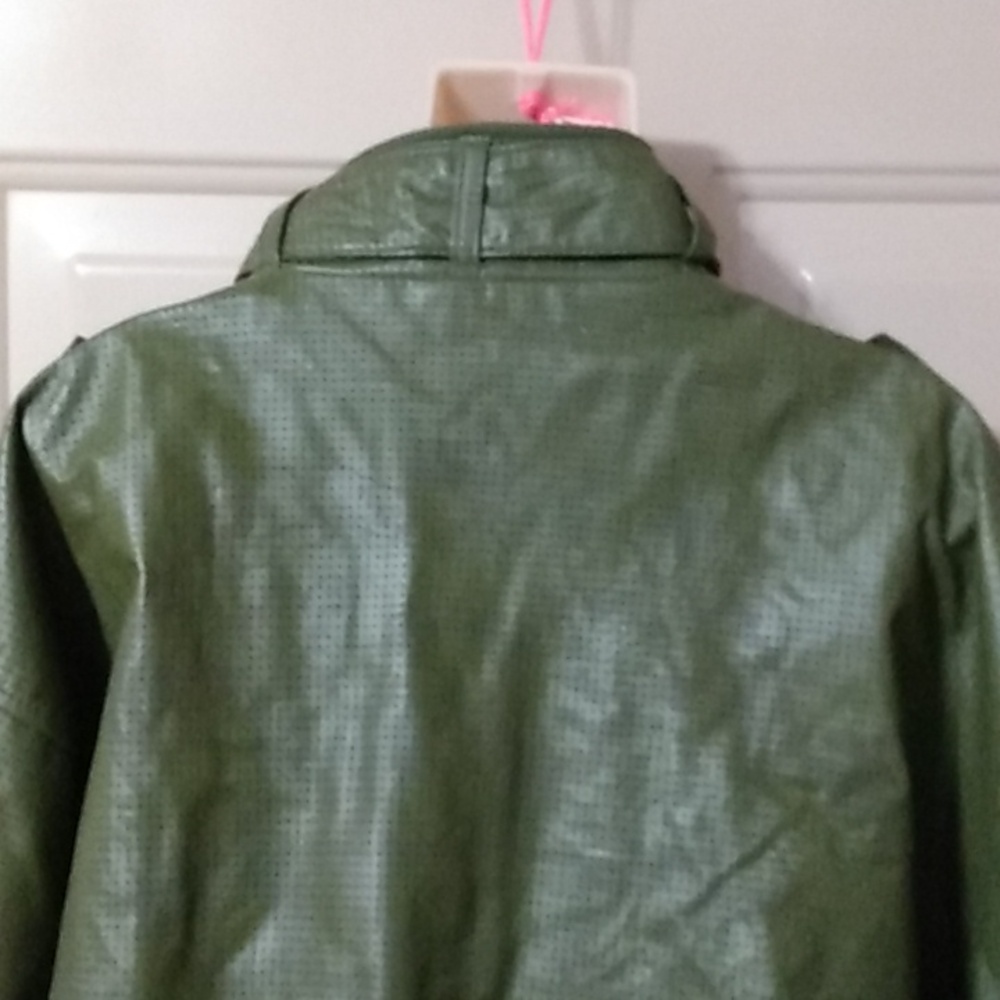 Green Leather Motorcycle Jacket 3XL - Picture 9 of 15